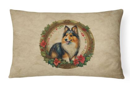 Christmas Flowers Frame Throw Pillow Throw Pillow for Indoor Couch Bed Outdoor Patio Washable, Sheltie 2429,12Hx16W