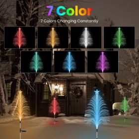 4 Pack Solar Christmas Tree Lights, Fiber Optic Cedar Tree with Star, 7-Color Gradient LED Garden Stake Lights