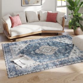 5x7 Area Rug, Vintage Washable Rug, Non-Slip Floor Carpet For Living Room, Bedroom, Dining Room, Blue (Color: Blue)