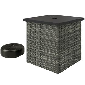 Wicker Side Table With 1.5 Umbrella Hole, Square Outdoor End Table With UV-Resistant Frame, Storage Space, Mixed-Gray (Option: Gray)
