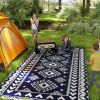 Reversible Outdoor Rug, Waterproof Plastic Straw With Carry Bag, 9 X 18, Blue & White Rhombus Patchwork