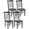 Wooden Dining Chairs Set Of 4, Farmhouse Upholstered Kitchen Chairs With Rubber Wood Frame, Black And Gray