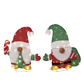 Set Of 2 Lighted Gnome And Candy Cane Christmas Decorations, Pre-lit 2D Holiday Decor With 80 Warm White LED Lights For Xmas Outdoor Indoor Decor (Option: 2Pcs)