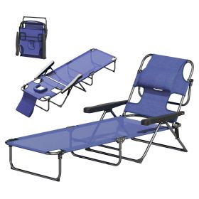 Folding Lounge Chair W Reclining Back, Navy Blue (Color: Blue)