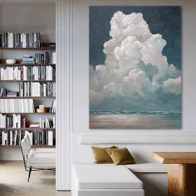 Hand Painted Oil Painting White Cloud Textured Wall Art Blue Sky Painting Cloud Painting Minimalist Cloud Wall Art White Cloud Art Blue Sky Wall (Style: 01, size: 50X70cm)